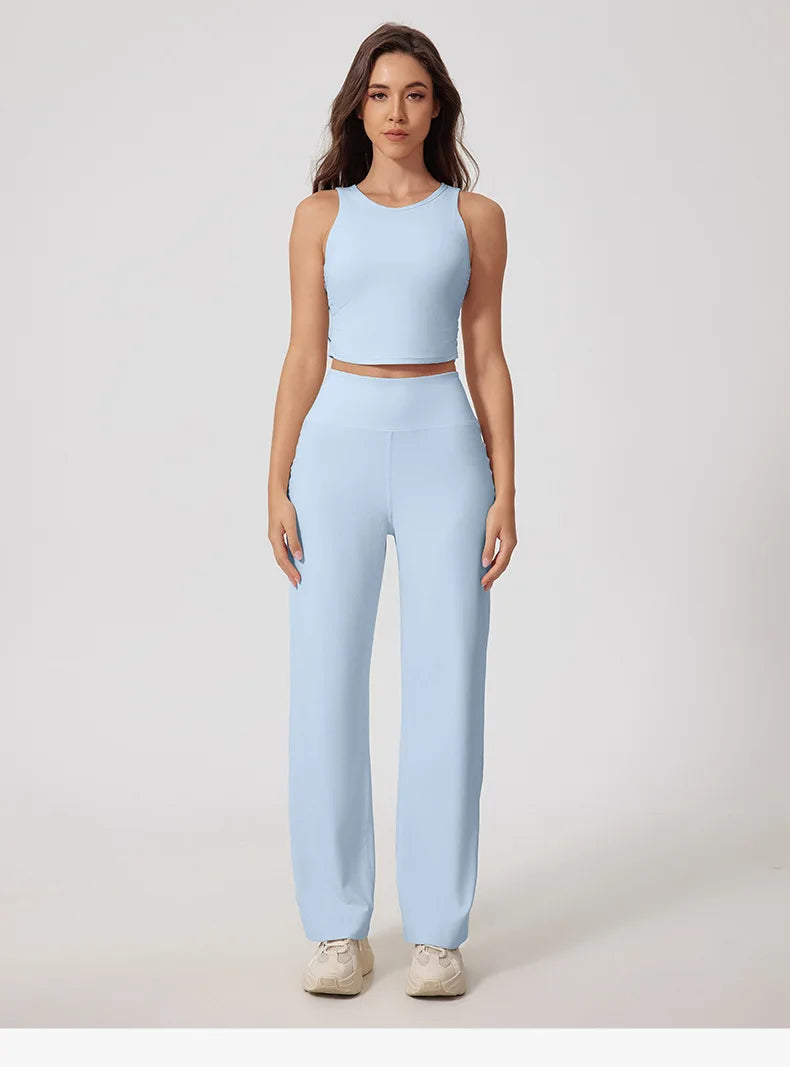 New Women Sportswear Yoga Set Sport Suit Gym Workout Clothes Gym Vest Crop Top High Waist Straight leg Pants Fitness Sports Wear