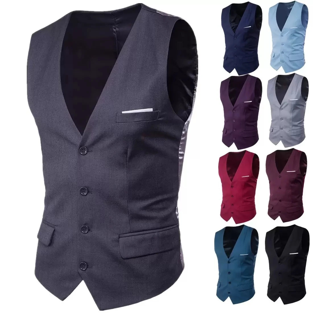 High Quality Men Suit Vest Waistcoat Business Casual Slim Groom Groomsman Wedding Men's Dress Blazer Vests 9 Colors Formal Party Secondary image