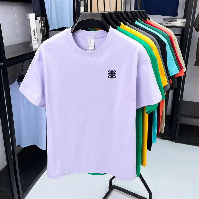 Summer Luxury 100%cotton Man Short-Sleeved T-Shirt Round Neck Delicate Embroidery Absorb Sweat Ventilate Leisure Men's Clothing