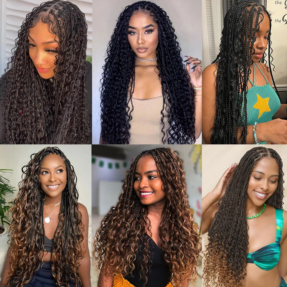 Donghou 24Inch Lace Front Boho Braided Wigs for Women Knotless Braid Wig Natural Hairline Box Braid wigs Premium Lightweight Wig
