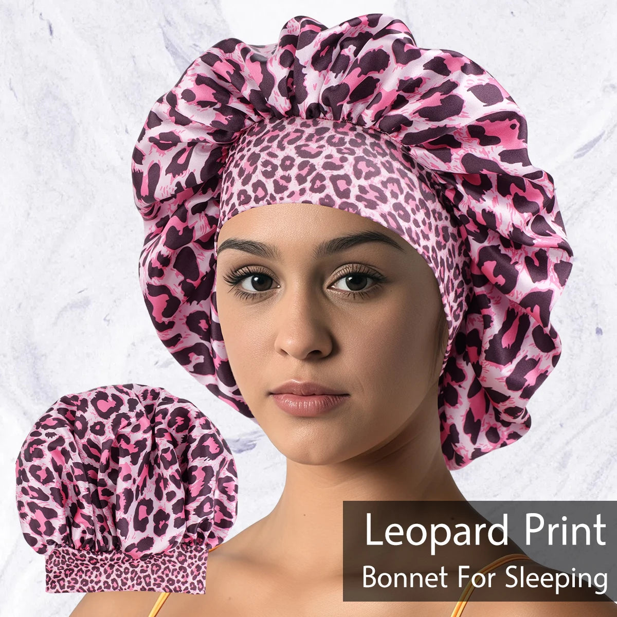 Luxurious Women's Satin Sleep Bonnet All-Over Leopard Print Nightcap for Hair Care And Fashion Style