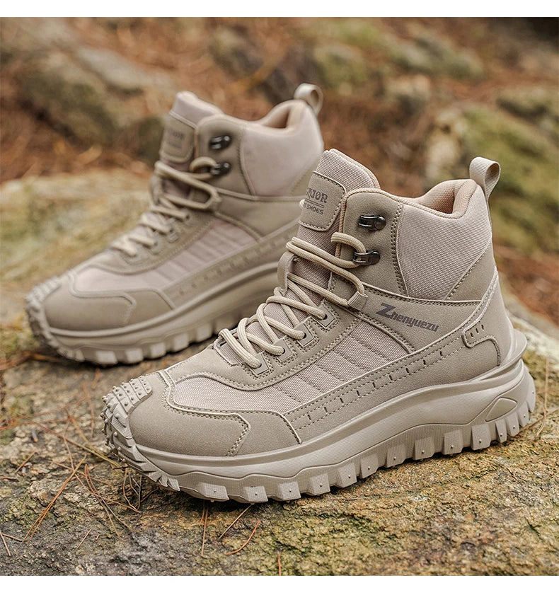 Men's Thick-Soled High-Top Boots, Non-Slip and Wear-Resistant, Suitable for Outdoor Hiking and Everyday Casual Wear