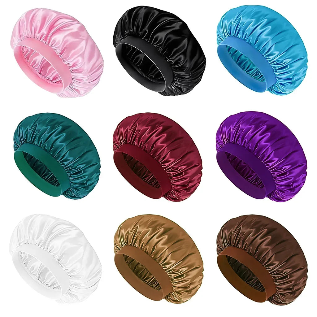Baby Kids Satin Wide Band Sleeping Hat Beige Black White Pink Purple Bonnet Cap Turban Hat Wide Elastic Bands Night Sleep Cap
