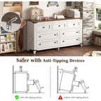 Drer or Bedroom with 7 Ders White Drer with Smooth Metal Rail TV Stand or Bedroom, Hallway, 15" D x 51.2" W x 31.5" H, Antique W
