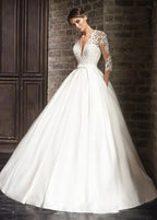 Elegant Lace Wedding Dresses vestido de novia 2026 Half Sleeves V-Neck Bride Dress Sweep Train Pockets Customize Robe De Mariee