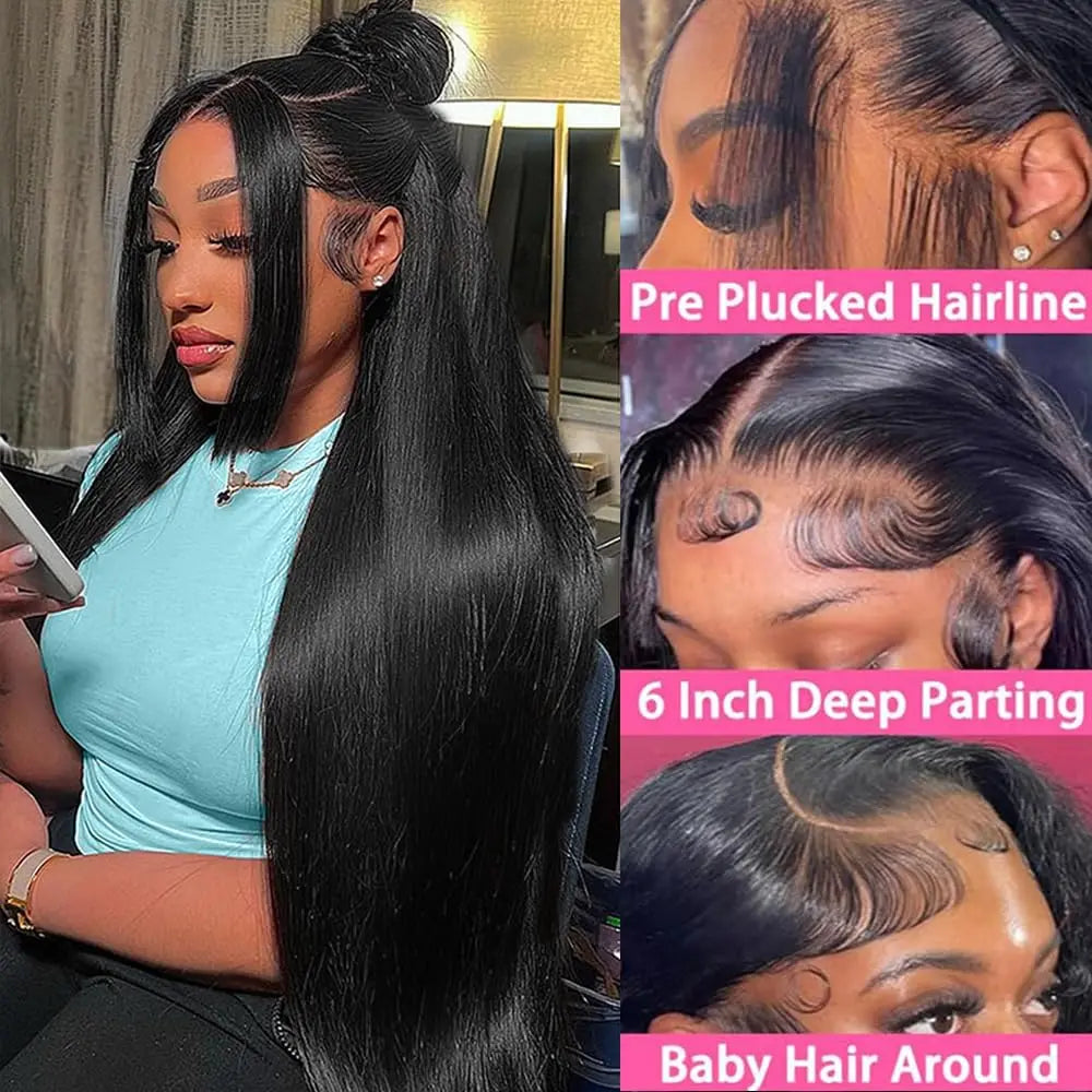 30 Inch 13x6 Straight Lace Front Wigs Human Hair 200% Density HD Lace Front Wigs Human Hair Pre Plucked Glueless Straight Wig Secondary image
