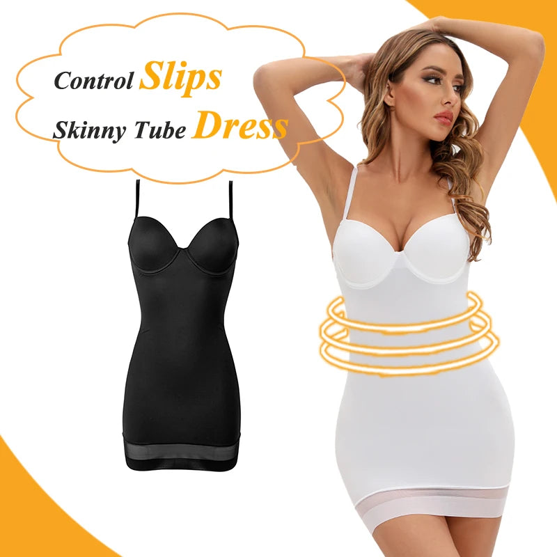 Becirzet Strap White Dress Underwear Women Mesh Control Slips Dresses Party Underwire Underskirt Tube Mini Short Underdress XXL Secondary image