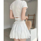 Women'sSwim Set Ribbed V Neck Wrap Crop Top With Tie Waist And Ruffled Flared Skirt Cover Up Modest Summer Bathing Suit Swimwear