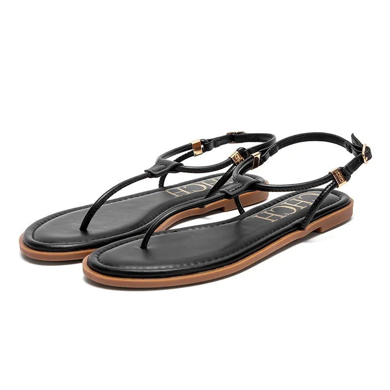 2026 Sandals Summer Women's Shoes Thin Bottom Flat Spaghetti Straps Casual Sandals Luxury Brand New