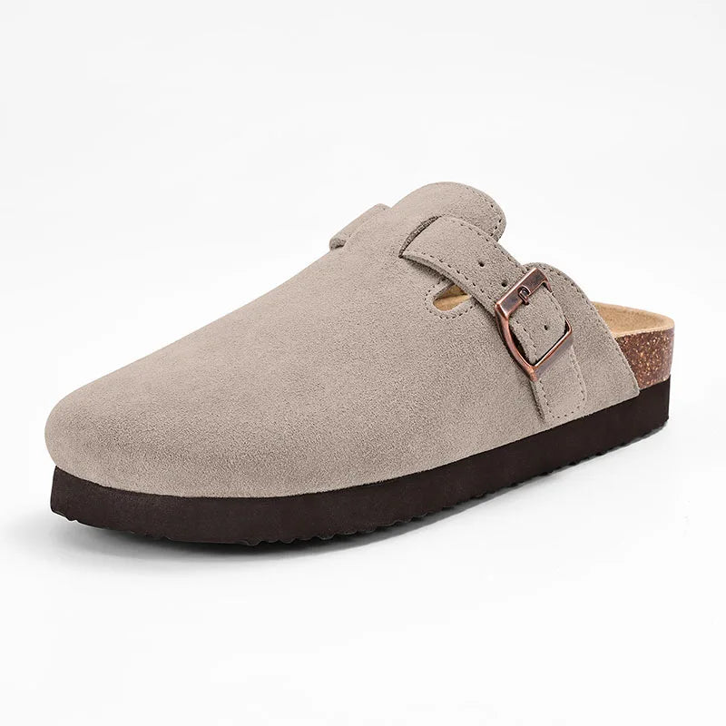 Comwarm Men Suede Clogs Slippers Classic Cork Footbed Mules Women Cozy Fashion Clogs Shoes With Arch Support Men Beach Sandals