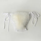 Summer Women Fake Fox Fur Sexy Halter Solid Color Bikini Set Swimsuits Triangle Sexy Bikini Set Faux Fur Swimsuit Plush Swimwear