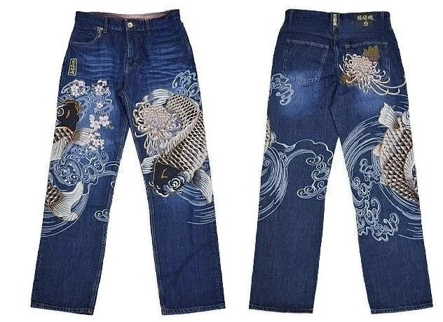 American Japanese Retro Selvedge Jeans Man Y2K High-end Brand Natural Indigo Dip Dyeing Harajuku Mopping Pants