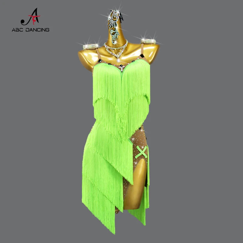 2025 New Latin Dance Dress Adult Womens Sexy Short Skirt Tassel Clothes Ballroom Practice Wear Line Suit Prom Costume Customized Main image