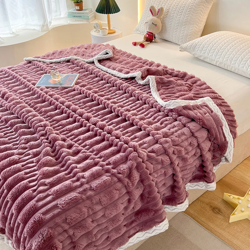 Imitation Rabbit Fur Blankets,Warmth Soft Fleece Velvet Bedspread,Beige Bed Cover Mulitfunctional Travel Drop Shipping 150*200cm