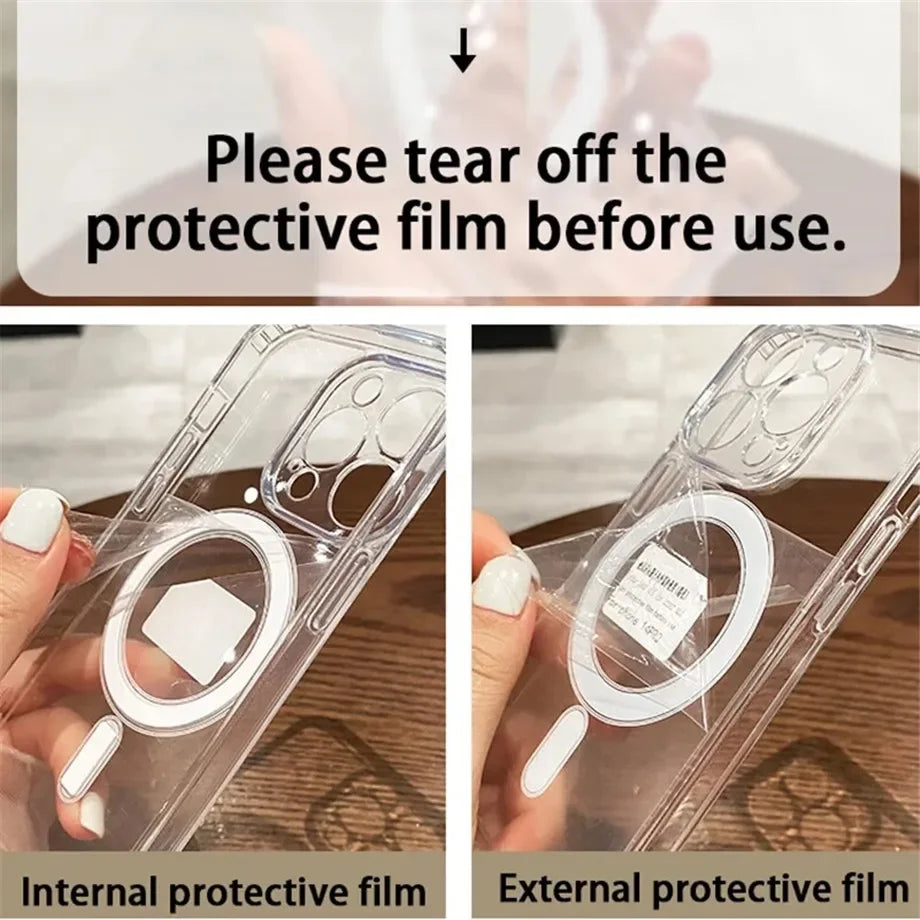 Transparent Magnetic Soft Phone Case For iPhone 17 Air 16 15 14 Plus 13 12 11 Pro Max Wireless Charge Magsafe Shockproof Cover