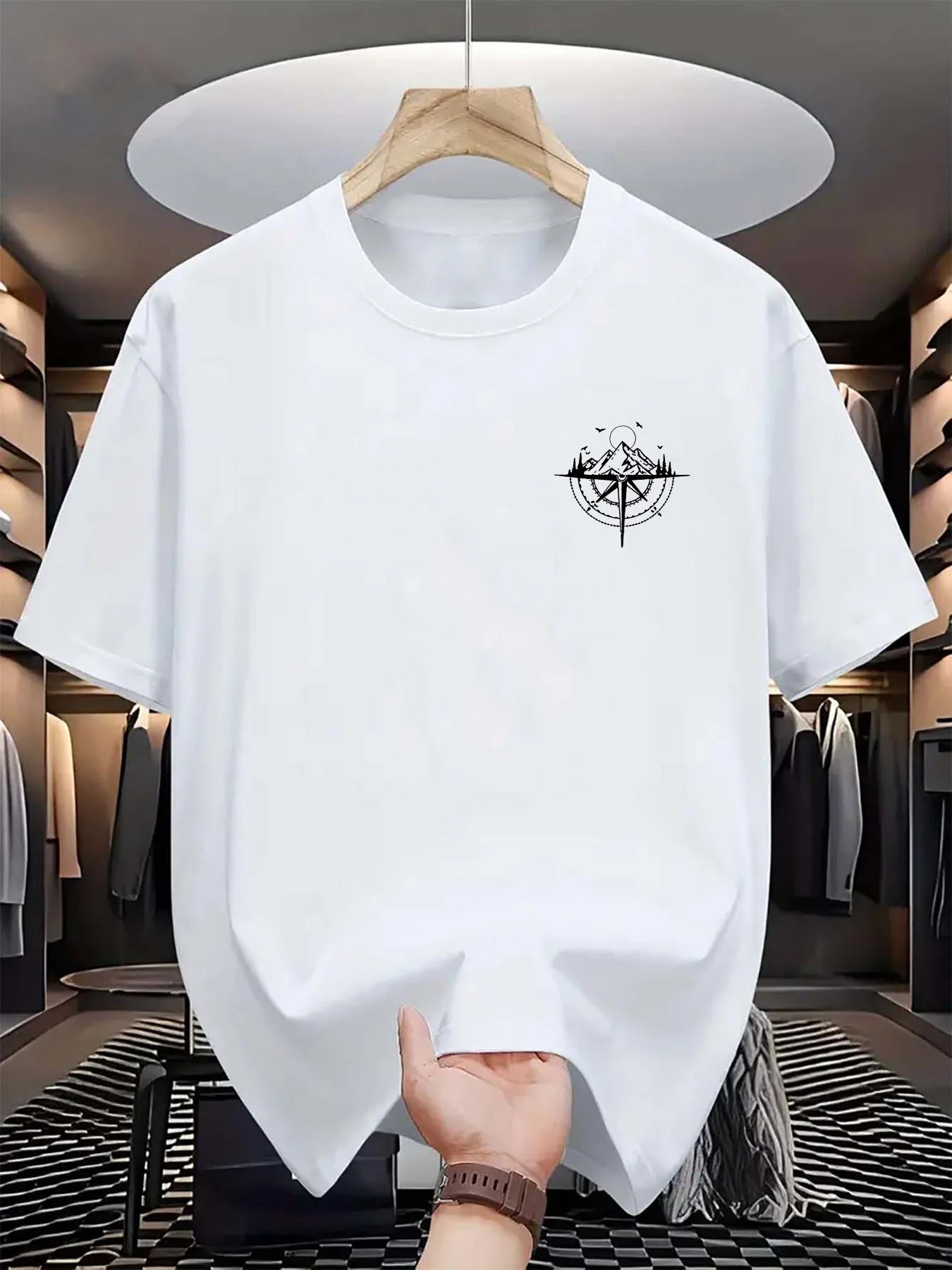 Summer Men's 100% Cotton Mountain Compass Graphic Printed Casual Loose Sports Comfortable Round Neck Short Sleeve T-shirt Top Secondary image