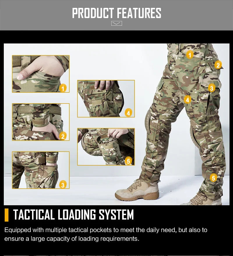 Multicam Pants +Knee Pads Men Tactical Combat Cargo Camo Trousers Trainning Hunting Clothes Quick Dry Breathable Sport Pants