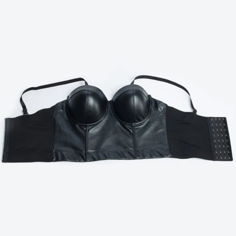 Stylish Wowen PU Leather Corset Imitation Leather Festival Clothing Bustier Lady Cropped Top Girls Punk Rock Club Party Camis