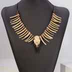 1 piece of vintage Viking crow skull coconut shell necklace - resin animal shaped irregular long teeth, Gothic style jewelry,