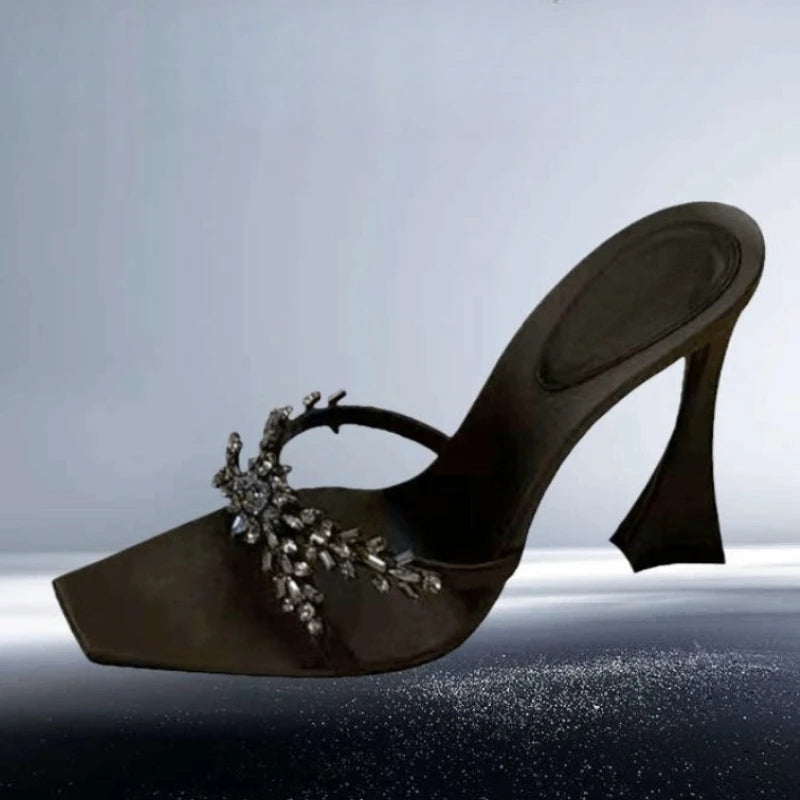 2026 NEW High Quality Luxury Heels Women's Sandals Designer Shoes Rhinestone Square Toe Open Toe Slides Женская Обувь