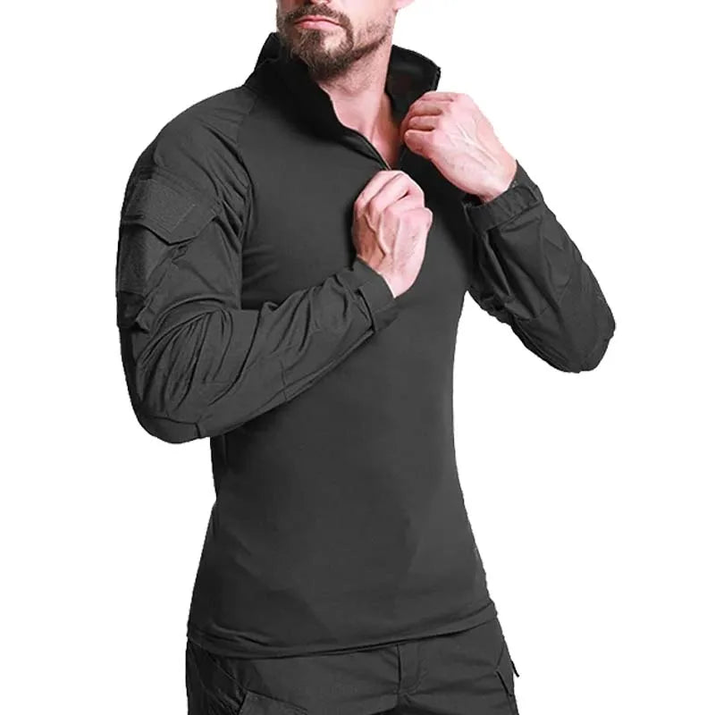 Men's Outdoor Tactical Shirts Long Sleeve Outfit Combat Shirt 1/4 Zipper Ripstop Tops Workwear pullover Camo Airsoft T-Shirts Secondary image