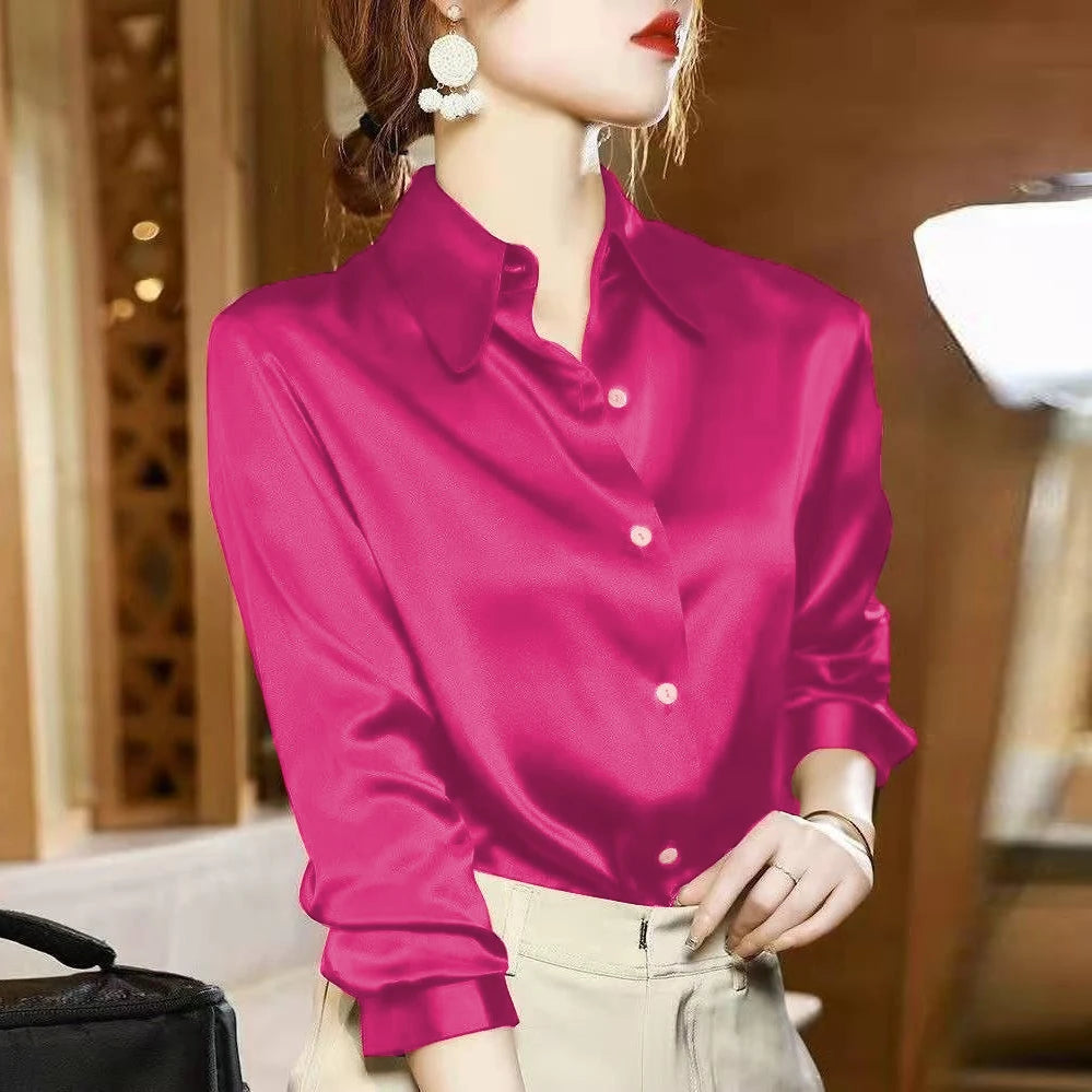 2026 Summer Trend Fashion Women's Casual Elegant Satin Long Sleeved Shirt Office Women's Shirts And Blouses Slim Femal Clothes