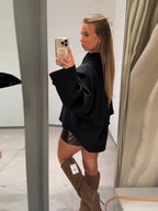 Woolen Zipper Loose Short Jacket Women Long Sleeve Lapel Solid 2025 Autumn Winter Commute Coat Street Office Warm Ladies Outwear