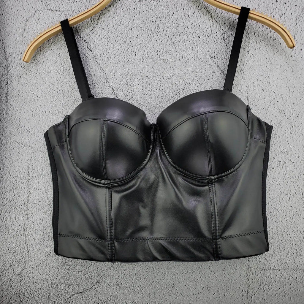 Stylish Wowen PU Leather Corset Imitation Leather Festival Clothing Bustier Lady Cropped Top Girls Punk Rock Club Party Camis