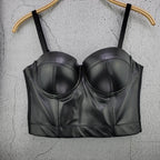 Stylish Wowen PU Leather Corset Imitation Leather Festival Clothing Bustier Lady Cropped Top Girls Punk Rock Club Party Camis