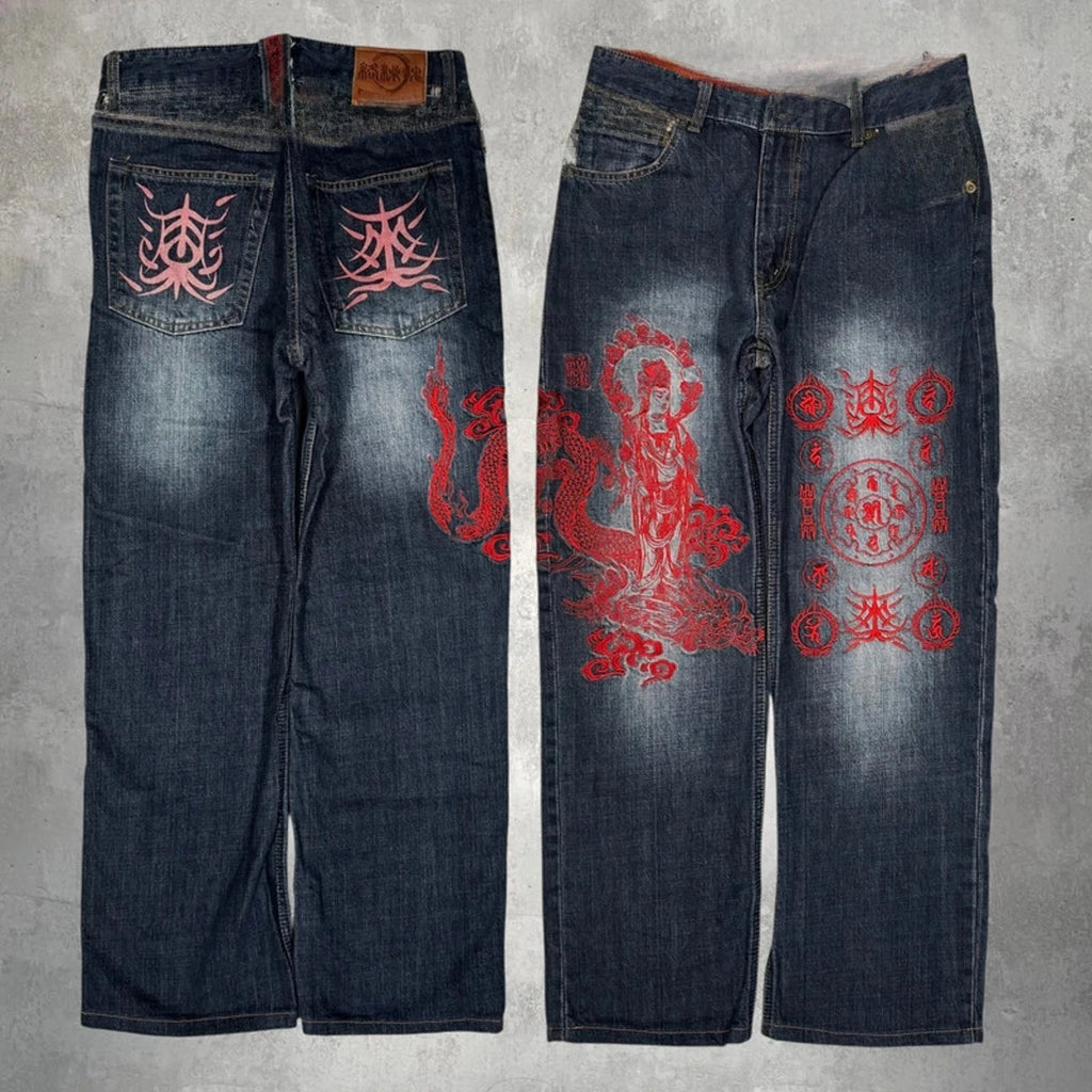 American Japanese Retro Selvedge Jeans Man Y2K High-end Brand Natural Indigo Dip Dyeing Harajuku Mopping Pants
