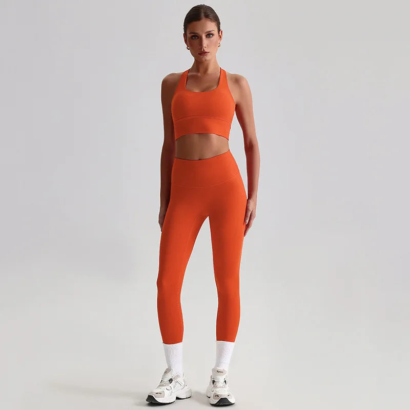 Women's Gym Workout Yoga Outfit Sets Naked feel fabric Beautiful Back Bra outdoor Running Fitness Butt-lifting Yoga Pants Suit