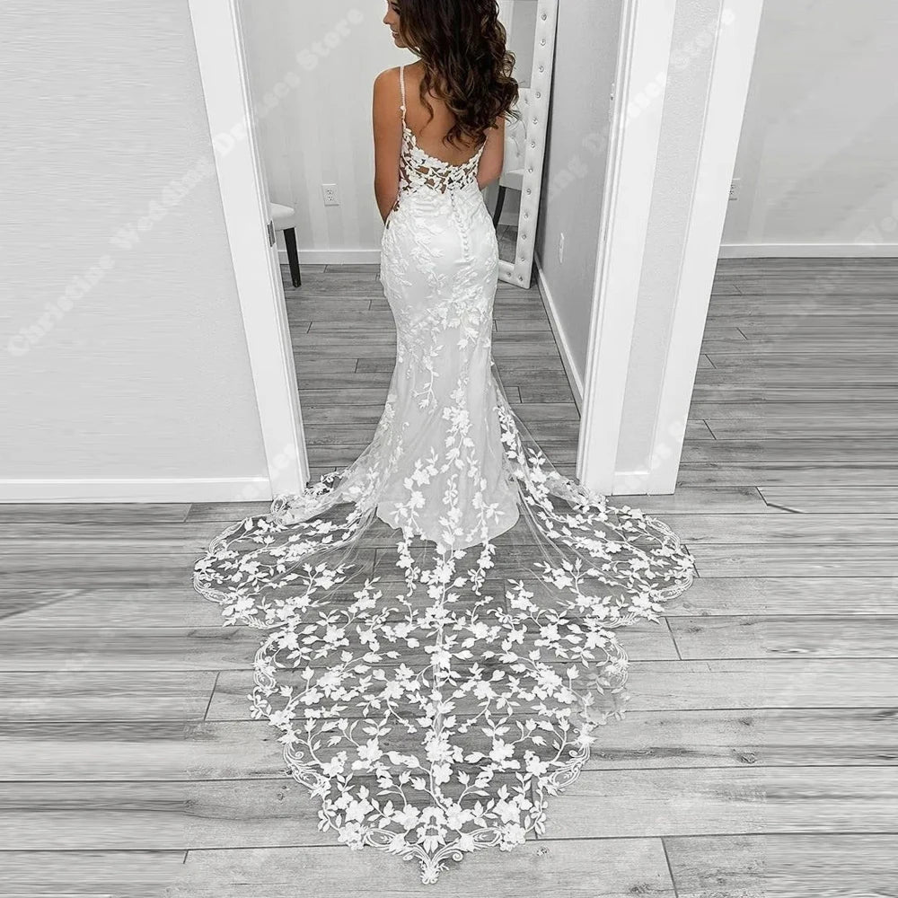 Elegant Sleeveless Women Wedding Dresses For Formal Occasions Bride Gowns Printing Mopping Length Vestidos De Novias Customized Secondary image
