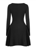 Solid Colour Square Neck Mini Dress Trimmed with Bow and Ruffle Solid Colour Pullover Dress Best for Spring/Summer