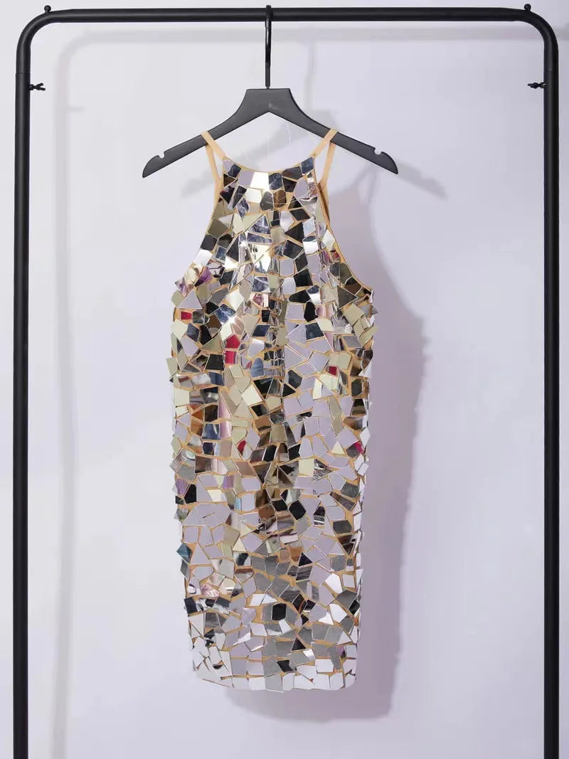 EINYOO New Women's Sequins Halter Neck Club Skirt Evening Party Zipper Summer Straps Bodycon Sexy Elegant Mini Dresses Zevity