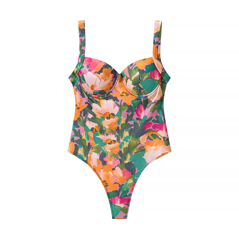 Floral Print Sexy Bodysuit Pant Set Hot Girl Sweetheart Backless Spaghetti Straps Top Elastic Waist Capri Pants Lady Outfit