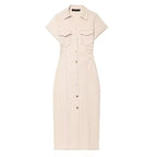 Denim Dress Women's Spring Summer Casual Long Dresses For Women 2025 New Fashion Ruched Short Sleeve Streetwear Midi Dress