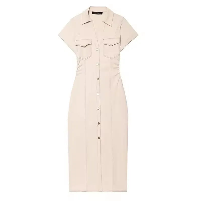 Denim Dress Women's Spring Summer Casual Long Dresses For Women 2025 New Fashion Ruched Short Sleeve Streetwear Midi Dress
