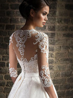 Elegant Lace Wedding Dresses vestido de novia 2026 Half Sleeves V-Neck Bride Dress Sweep Train Pockets Customize Robe De Mariee