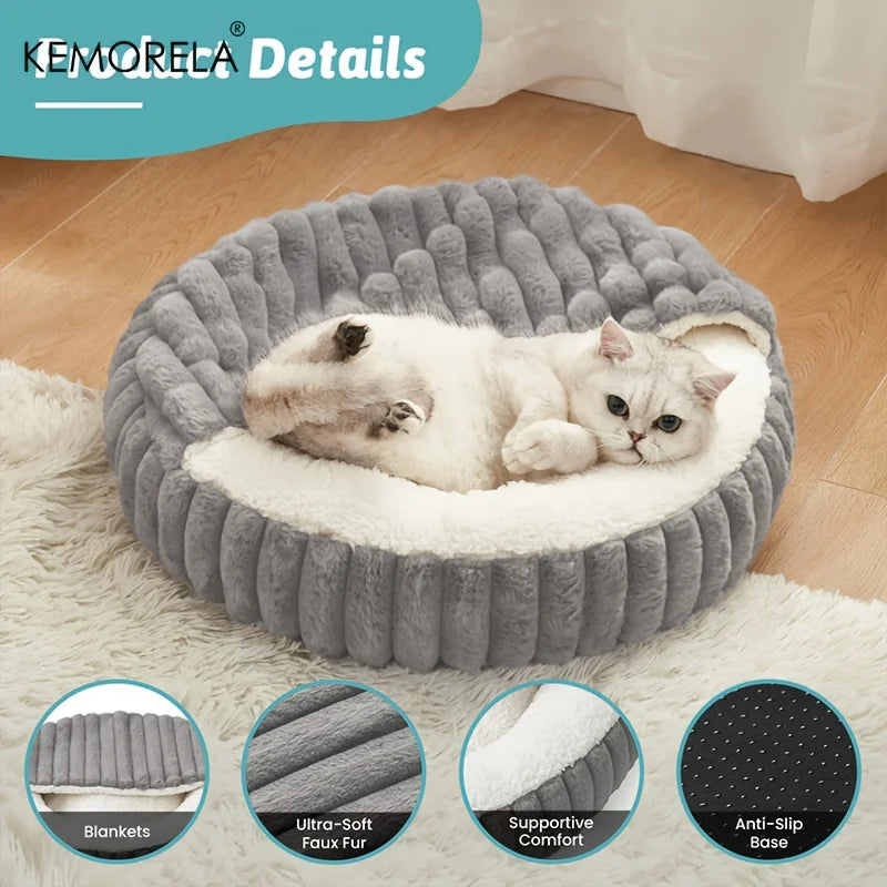 Calming Warm Kitten Bed Round Hooded Cat Cave, Indoor Puppy Sleeping Bed Suitable for Cat Dog Non-Slip Bottom Cat Cushion Secondary image