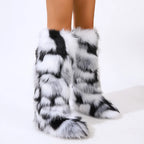 Winter Women Snow Boots Faux Fur Long Boots Warm Plush Platform Knee-high Boot Outdoor Furry Cute Over-the-knee Boots Girls Y2K