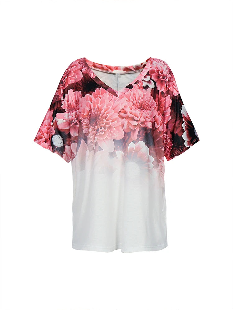 Plus Size Women's V Neck Short Sleeve T Shirt Round Neck Pullover Casual Printed Pattern Summer Best Choice Secondary image