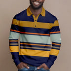 2025 Fashion Men's Stripes Long Sleeve Polo Shirt Breathable Business Casual Top Slim Fit Quick Dry Classic Collar Multi Colors