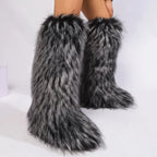 Winter Women Snow Boots Faux Fur Long Boots Warm Plush Platform Knee-high Boot Outdoor Furry Cute Over-the-knee Boots Girls Y2K