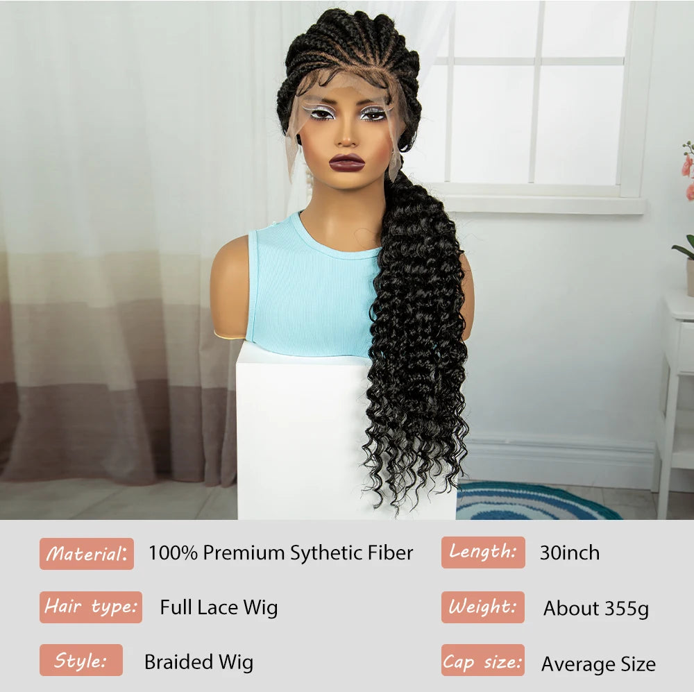 Handmade Cornrow Braided Wigs 30inch Synthetic Full Lace Kontless Braids Wigs Lace Frontal Box Braided Lace Wigs for Black Women