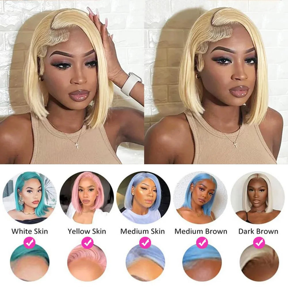 12 14 16 Inch 200 Density Straight Lace Front Human Hair wig Short Transparent 13x4 Bob Lace Frontal Wigs 613 Honey Blonde Remy