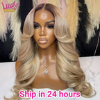 13X6 Ombre Blonde Colored Frontal Wig Human Hair for Women Transparent 13X6 Lace Front Human Hair Wig with Dark Root Pre Plucked