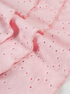 Women's Solid Colour Burned Flower Embroidery Ruffled Hem Mini Sleeveless Dress Elegant, Sensual, Pink Girly Style