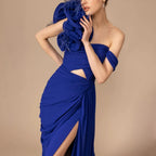 Elegant Wedding Guest Dresses for Women Blue Chiffon Mermaid Evening Dress Pleated Off The Shoulder Sexy Party Gowns Customized