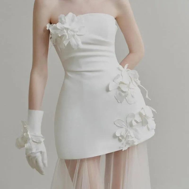 Wedding Dresses Sweet Flower Strapless For Women 2026 Satin White Evening Dress Elegant Floor-length Simple Wedding Shooting