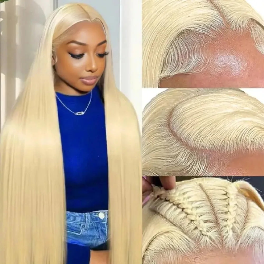 613 Colored Straight Human Hair 13x4 HD Blonde Lace Front Wigs 200 Density 13x6 Transparent Full Lace Frontal Wigs 44 46 Inches Secondary image